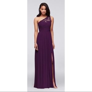 David’s Bridal • Long One Shoulder Lace Bridesmaid